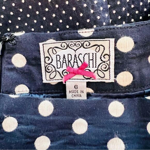 Yoana Baraschi Designer Blue White Polka Dot Skirt Red Zig Zag Stitch size 6 - Picture 7 of 7